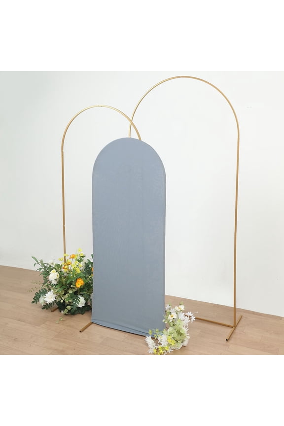 5ft Dusty Blue Spandex Fit Round Top Backdrop Frame Stand Cover, 2-Sided Wedding Arch Cover