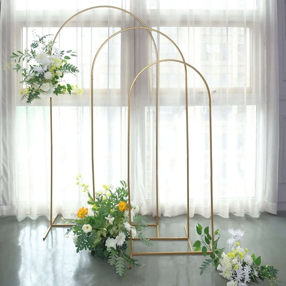 Efavormart 5ft Gold Metal Frame Wedding Arch, Round Rectangular Backdrop Stand, Floral Display Frame With Semi Circle Top