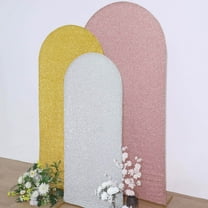 Efavormart 5ft Shiny Silver Spandex Fit Round Top Backdrop Frame Stand Cover, 2-Sided Metallic Sparkly Wedding Arch Cover