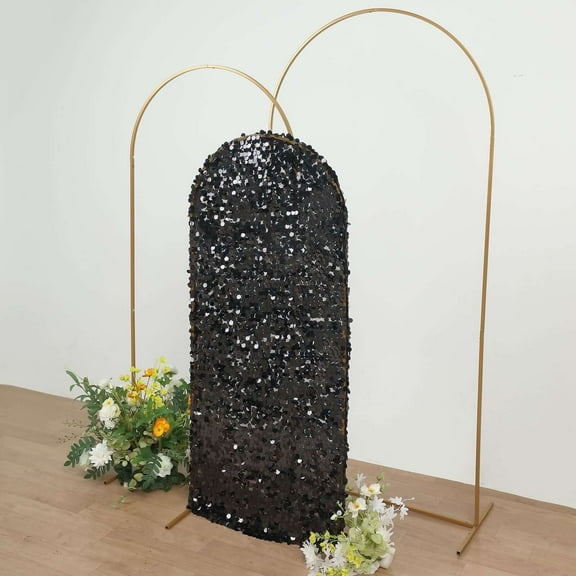 Efavormart 5ft Sparkly Black Big Payette Sequin Round Top Wedding Arch Frame Cover, 2-Sided Fit Backdrop Stand Cover