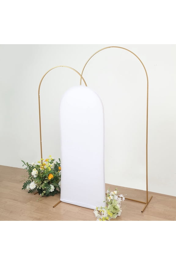 5ft White Spandex Fit Round Top Backdrop Frame Stand Cover, 2-Sided Wedding Arch Cover