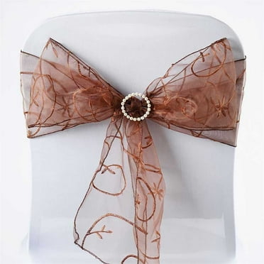 Efavormart 5pc x Chocolate Leaf-Motif Organza Embroidered Chair Sash for Wedding Decor Chair Bow Sash Party Decoration Supplies