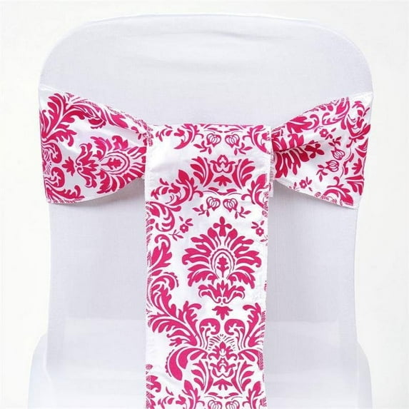 Efavormart 5pc x Damask Flocking Chair Sash for Wedding Events Banquet Decor Chair Bow Sash Party Decoration Supplies - Fushia
