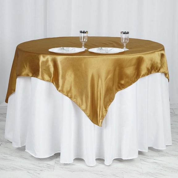 Efavormart Pack of 5 | 60" SATIN Square Tablecloth Overlay For Wedding Catering Party Table Decorations GOLD Square Tablecloth Cover