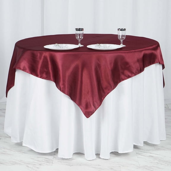 Efavormart 5pcs 60" SATIN Square Tablecloth Overlay For Wedding Catering Party Table Top Decorations BURGUNDY