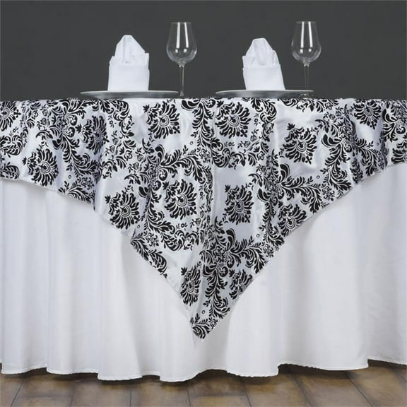 Efavormart 5pcs Black Damask Flocking Square Tablecloth Overlay 60"x60" Square Tablecloth Cover For Wedding Party Event Banquet