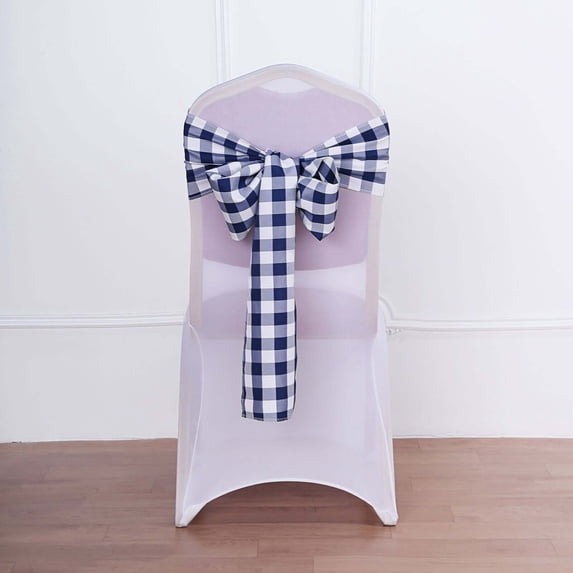 Efavormart 5pcs | Buffalo Plaid Checkered Polyester Chair Sashes Gingham Chair Sashes for Dinner, Outdoor or Indoor Gatherings Home Decorations - Navy Blue/White