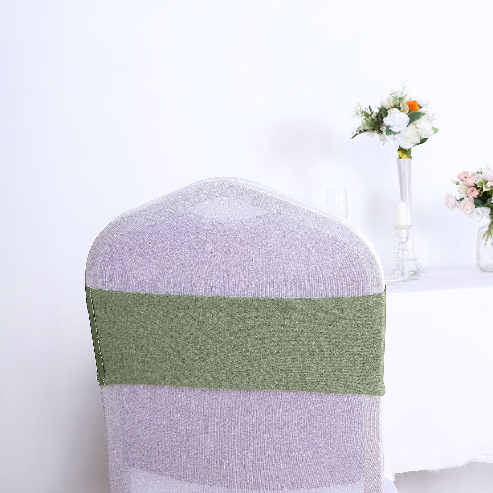 Efavormart 5pcs Eucalyptus Sage Green Spandex Chair Sash, Elastic Band Sashes Fitted chair tie ...