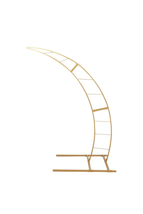 6.5ft Gold Metal Crescent Moon Wedding Arch Photography Backdrop Stand, Curved Design Flower Balloon Frame, Collapsible Arbor Stand With Solid Rectangular Base