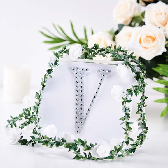 Efavormart 6" Letter V Silver Self-Adhesive Rhinestone Number Stickers for DIY Crafts, Handicraft Art, Graduation Cap Decorations Birthday Party, Wedding Alpha-Numeric stickers