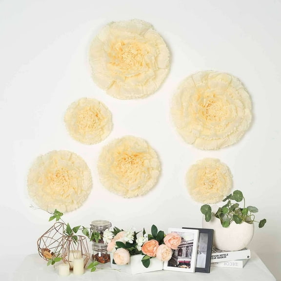 Efavormart 6 Multi Size Pack | Carnation Cream/Ivory 3D Wall Flowers Giant  Paper Flowers - 7",9",11"