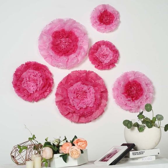 Efavormart 6 Multi Size Pack | Carnation Pink Dual Tone 3D Wall Flowers Giant Paper Flowers - 12",16",20"