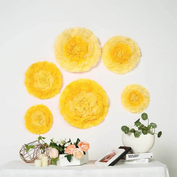 Efavormart 6 Multi Size Pack | Carnation Yellow Dual Tone 3D Wall Flowers Giant Paper Flowers - 12",16",20"