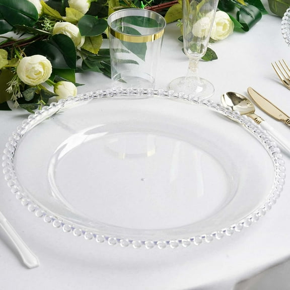 Efavormart 6 Pack 12" Clear Acrylic Round Charger Plates With Beaded Rim Dinner Charger Plates