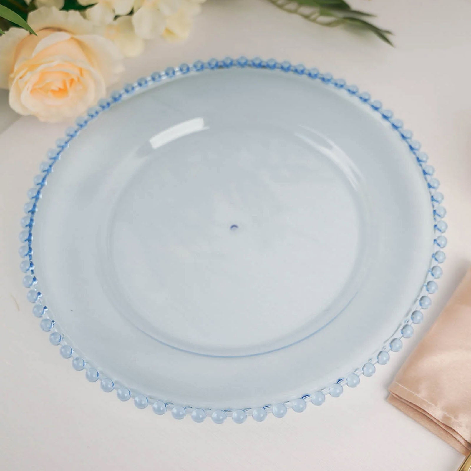 12" Blue Acrylic Beaded Rim Round Charger Plates