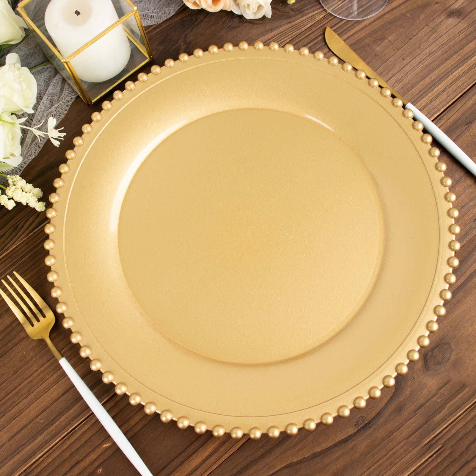 Efavormart 6 Pack 12" Gold Acrylic Round Charger Plates With Beaded Rim ...