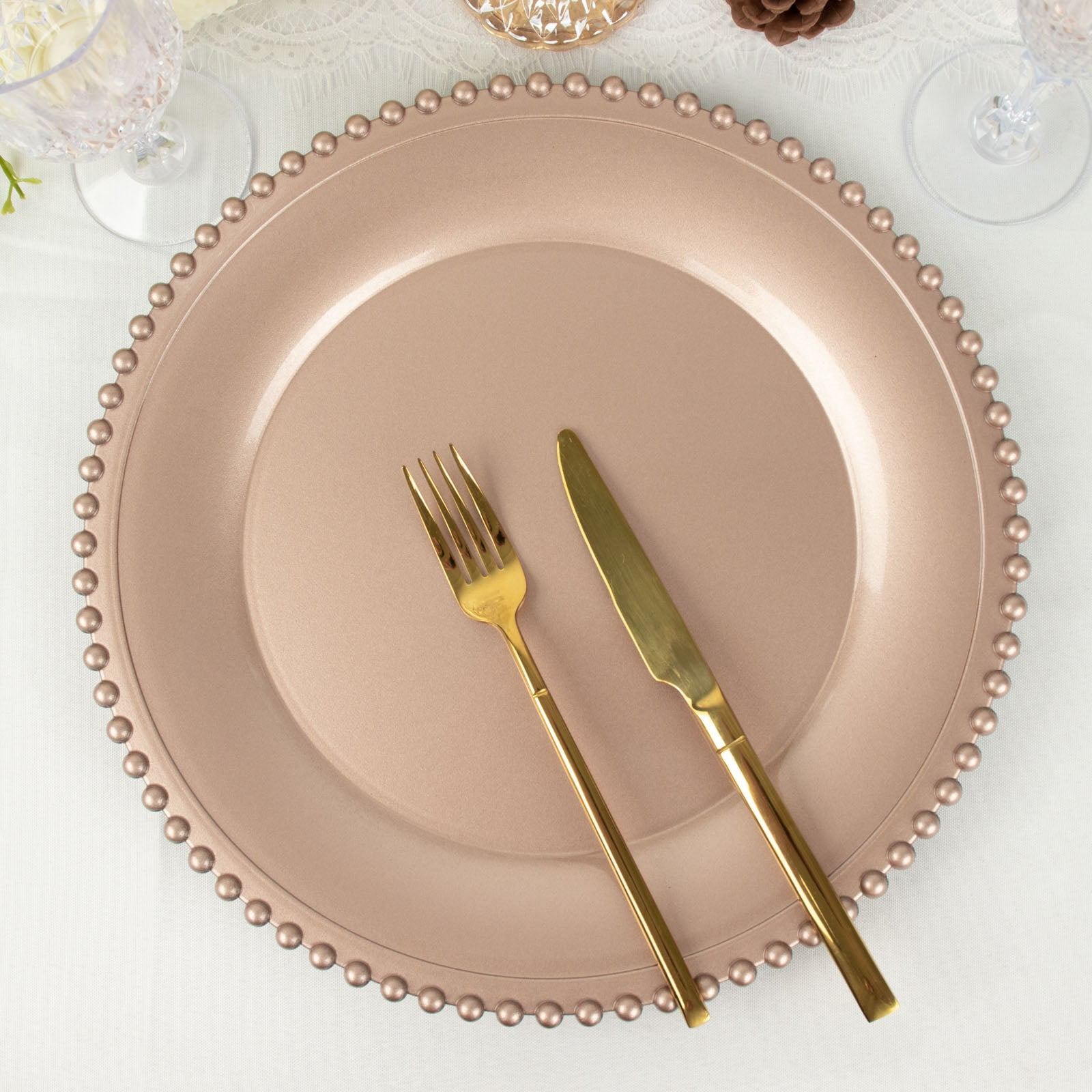 Efavormart 6 Pack 12" Rose Gold Acrylic Round Charger Plates With