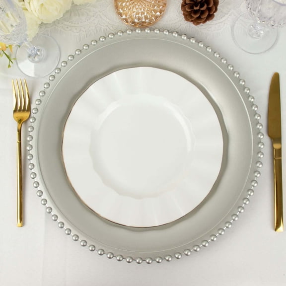Efavormart 6 Pack 12" Silver Acrylic Round Charger Plates With Beaded Rim Dinner Charger Plates