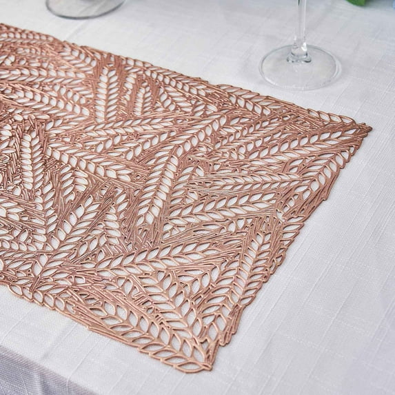 Efavormart 6 Pack - 12"x18" Rose Gold Dining Table Mats - Non Slip Vinyl Placemats - Wheat Maze for Wedding, Party, Home, Hotel,Table Decoration