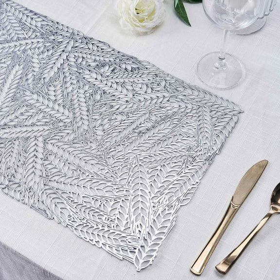 Efavormart 6 Pack - 12"x18" Silver Dining Table Mats - Non Slip Vinyl Placemats - Wheat Maze for Wedding, Party, Home, Hotel,Table Decoration