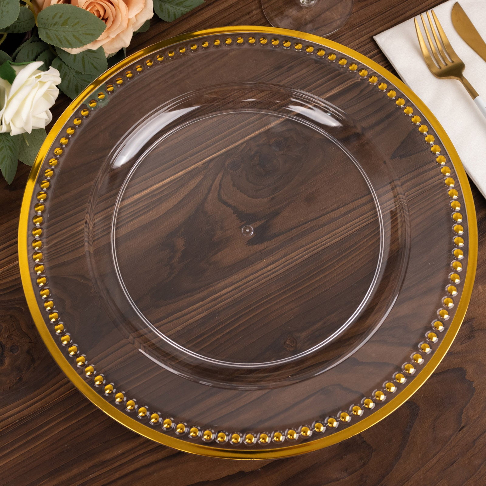 Efavormart 6 Pack 13" Beaded Gold Clear Acrylic Charger Plate, Plastic ...