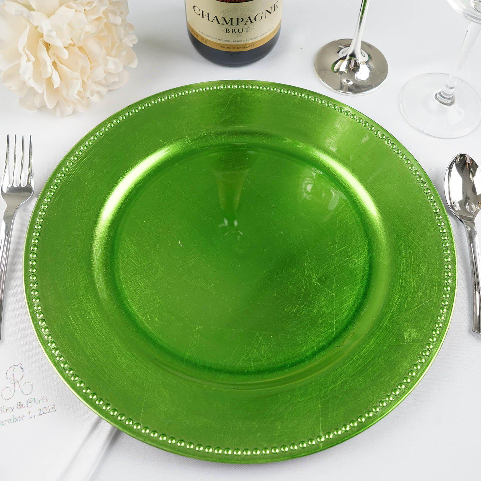 Efavormart 6 Pack | 13" Beaded Lime Acrylic Plastic Round Charger Plate ...