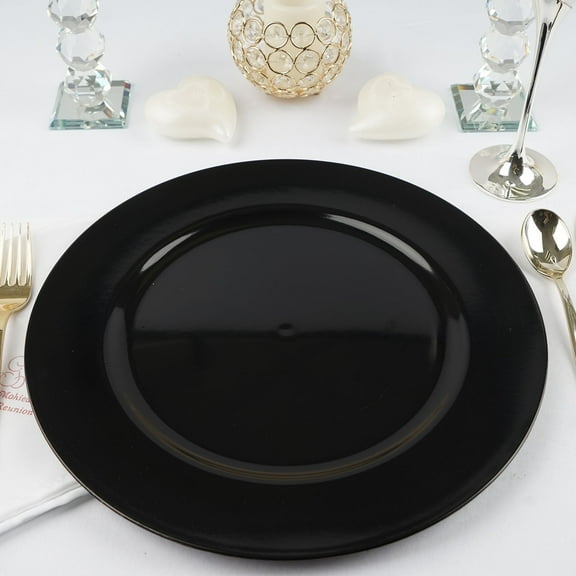 Efavormart 6 Pack | 13" Black Round Acrylic Plastic Charger Plates, Dinner Party Table Decor