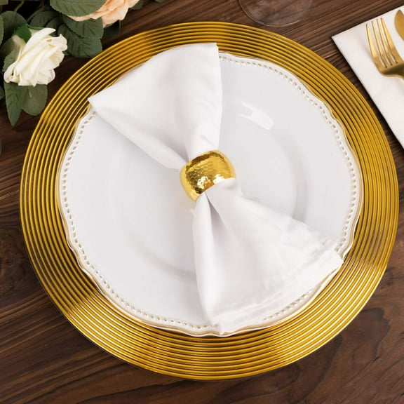 Efavormart 6 Pack | 13" Clear / Gold Lined Rim Plastic Wedding Charger Plates, Round Disposable Serving Plates with Elegant Ringed Rim