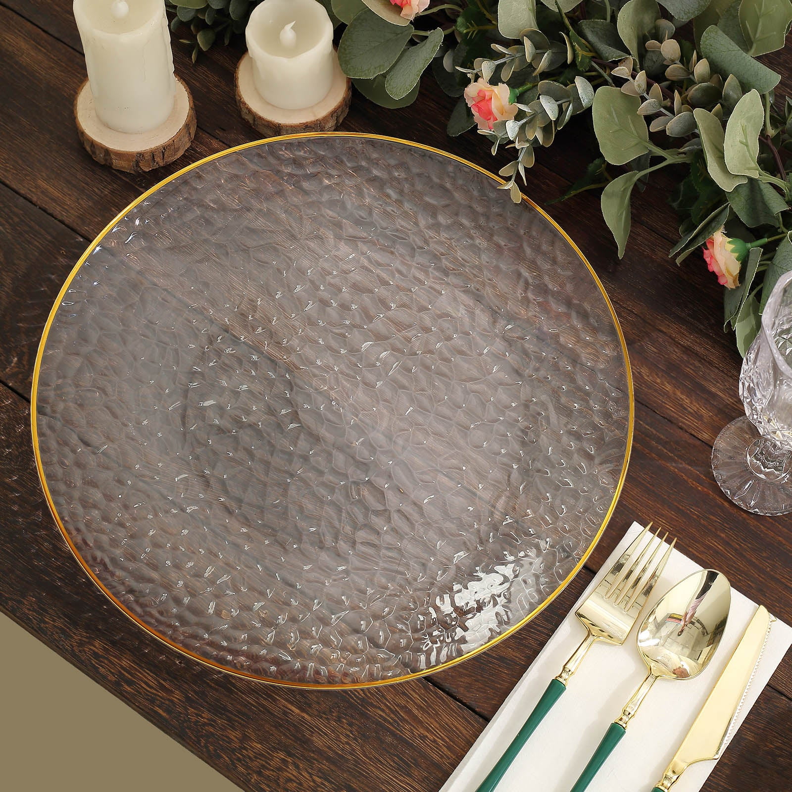 Efavormart 6 Pack | 13" Clear With Gold Rim Hammered Plastic Charger ...