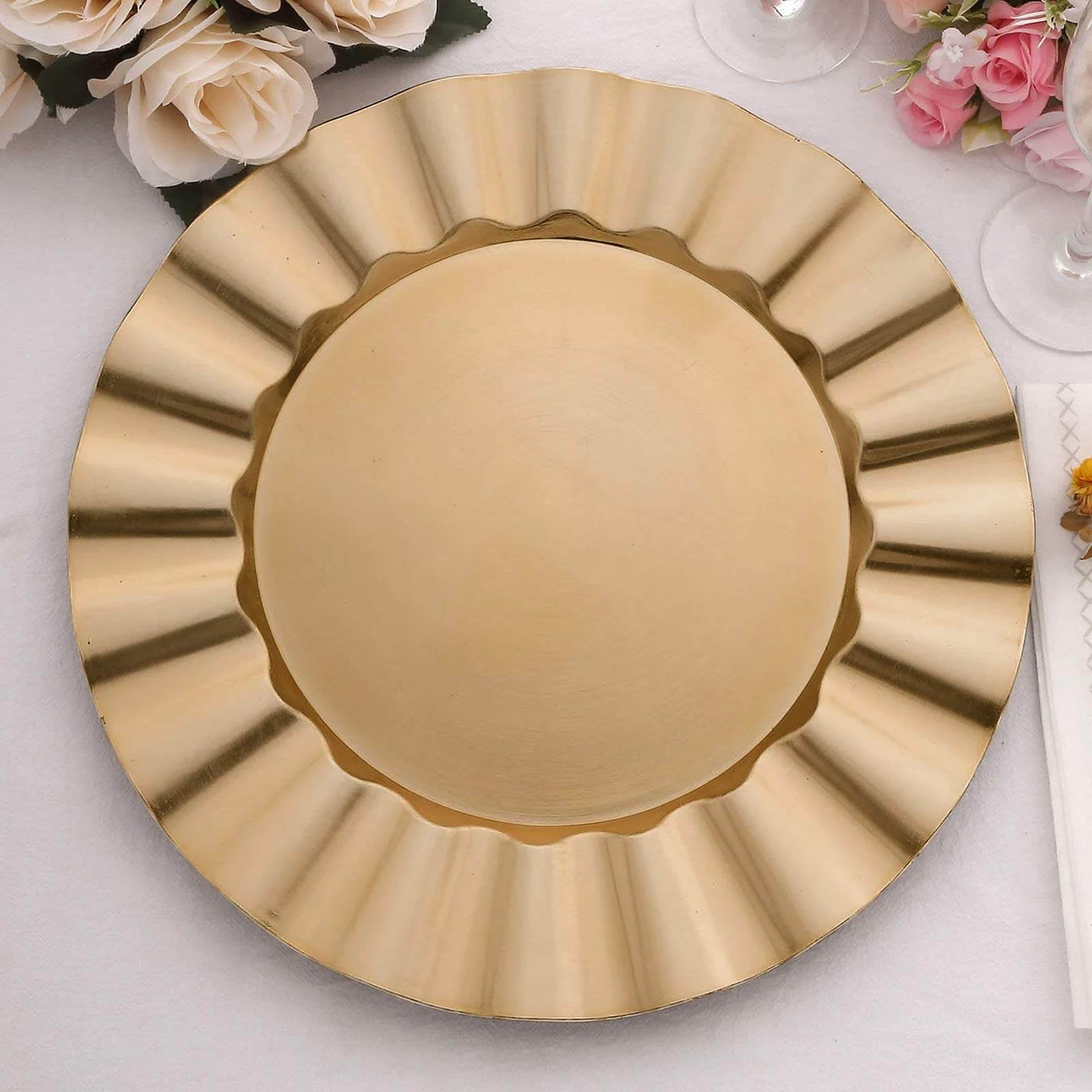 Gold Acrylic Scalloped Rim 13" Charger Plates, Set of 6