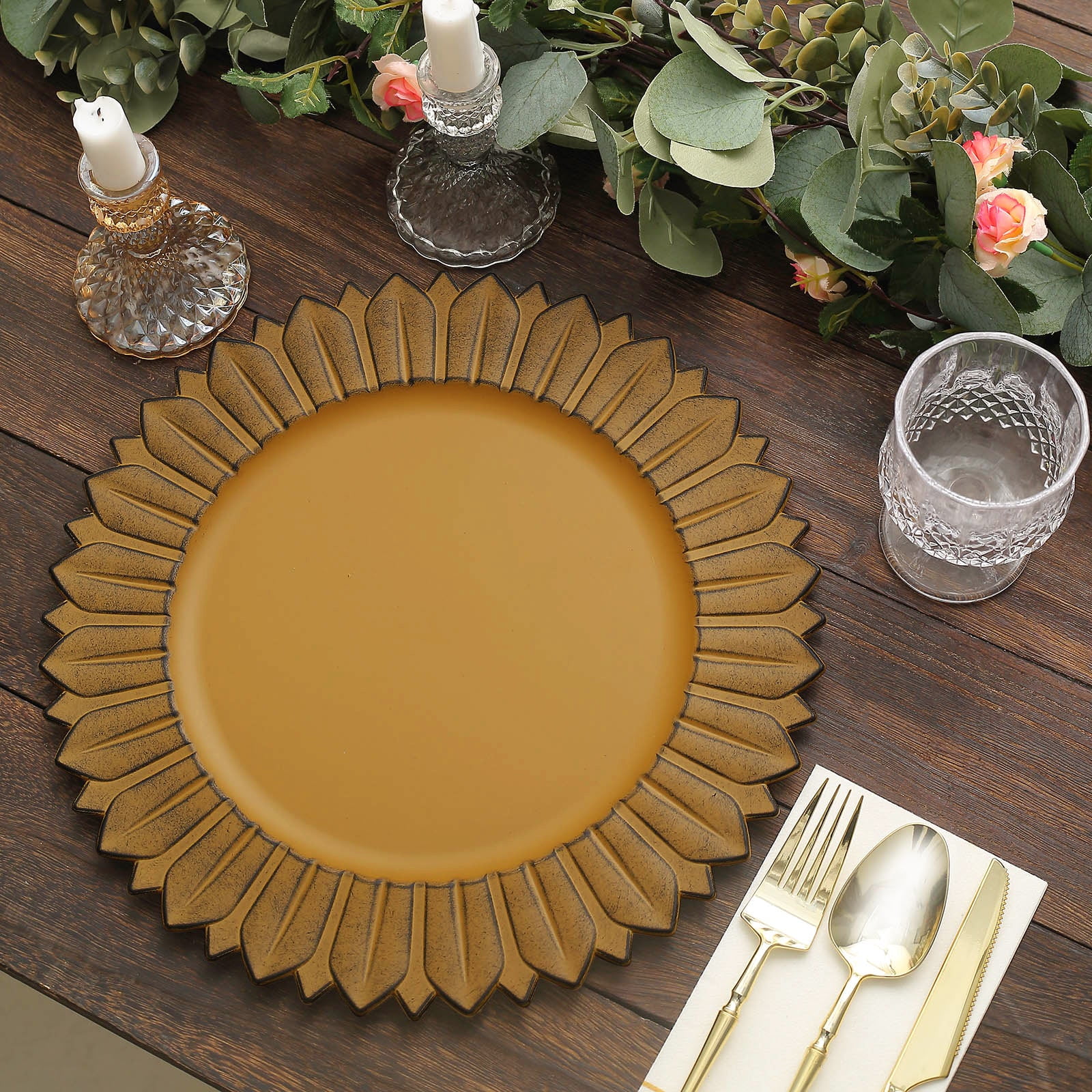 Efavormart 6 Pack | 13" Matte Mustard Yellow Sunflower Plastic Dinner ...