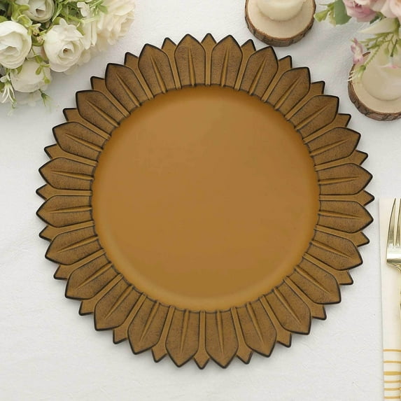 Efavormart 6 Pack | 13" Matte Mustard Yellow Sunflower Plastic Dinner Charger Plates, Disposable Round Serving Trays