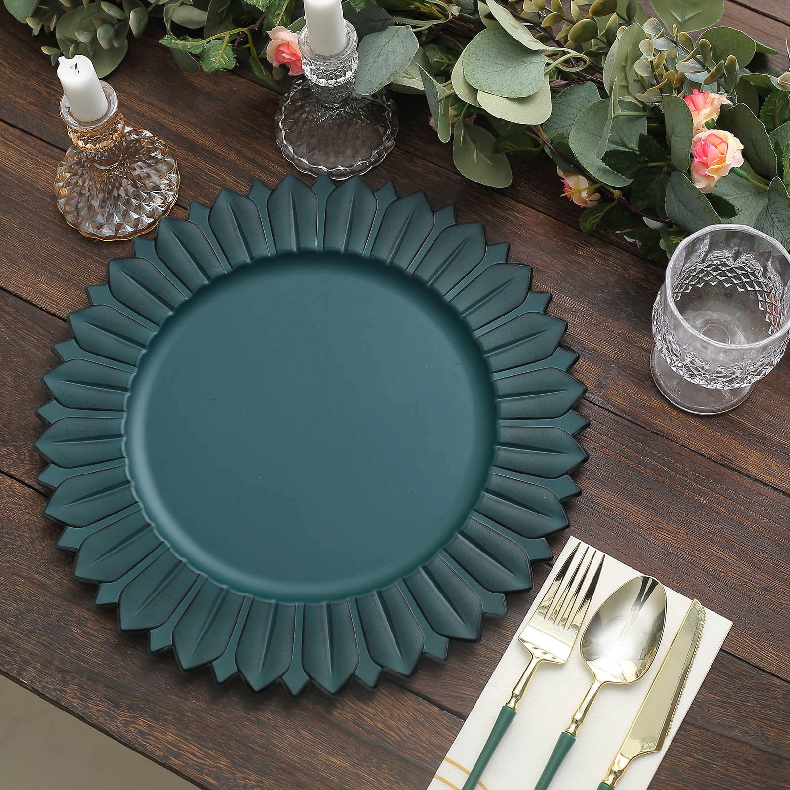 Efavormart 6 Pack 13" Matte Teal Sunflower Plastic Dinner Charger