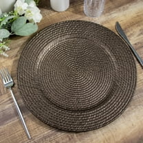 Efavormart 6 Pack | 13" Natural Brown Acrylic Plastic Rattan-Like Charger Plates, Round Disposable Dinner Serving Plates