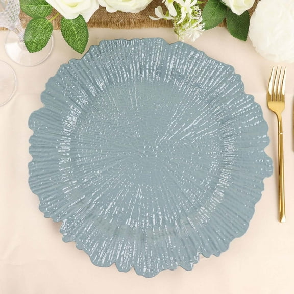 Efavormart 6 Pack 13" Round Dusty Blue Plastic Reef Charger Plates Ruffled Rim Dinner Charger Plates For Weddings Events