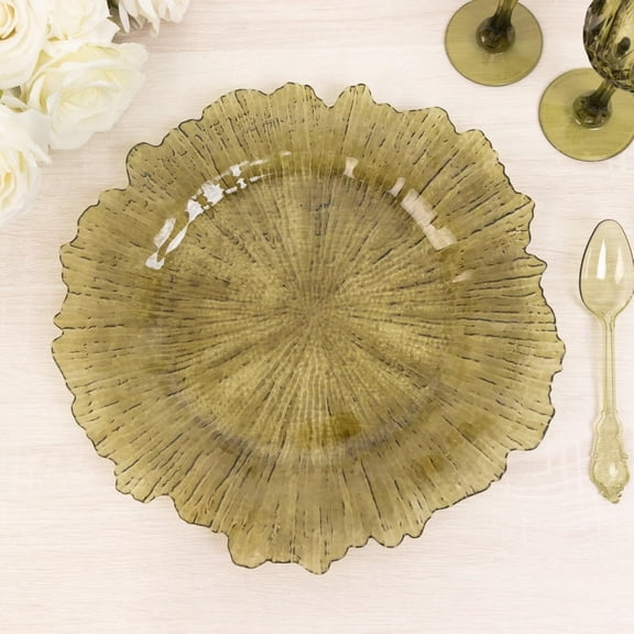 Efavormart 6-Pack 13" Round Dusty Sage Green Charger Plates - Transparent Reef Design Acrylic Underplates for Botanical Table Settings, Spring Weddings and Organic Events