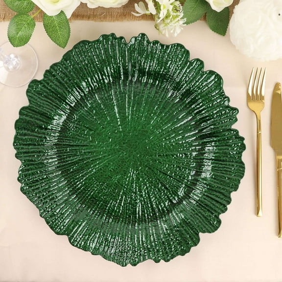 Efavormart 6 Pack 13" Round Hunter Emerald Green Plastic Reef Charger Plates Ruffled Rim Dinner Charger Plates For Weddings Events