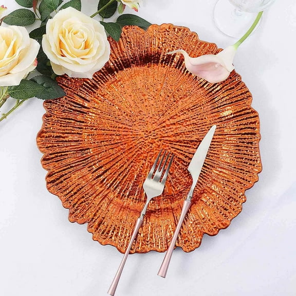 Efavormart 6 Pack 13" Round Orange Plastic Reef Charger Plates Ruffled Rim Dinner Charger Plates For Weddings Events