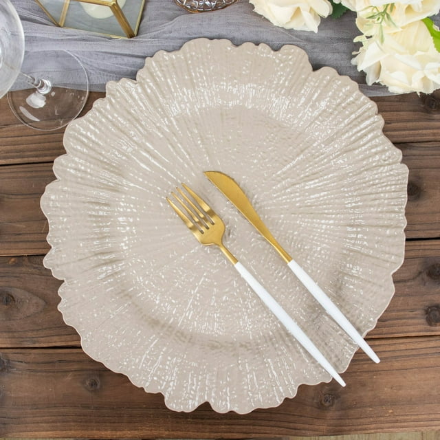 Efavormart 6 Pack 13" Round Taupe Plastic Reef Charger Plates Ruffled ...