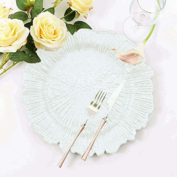 Efavormart 6 Pack 13" Round White Plastic Reef Charger Plates Ruffled Rim Dinner Charger Plates For Weddings Events