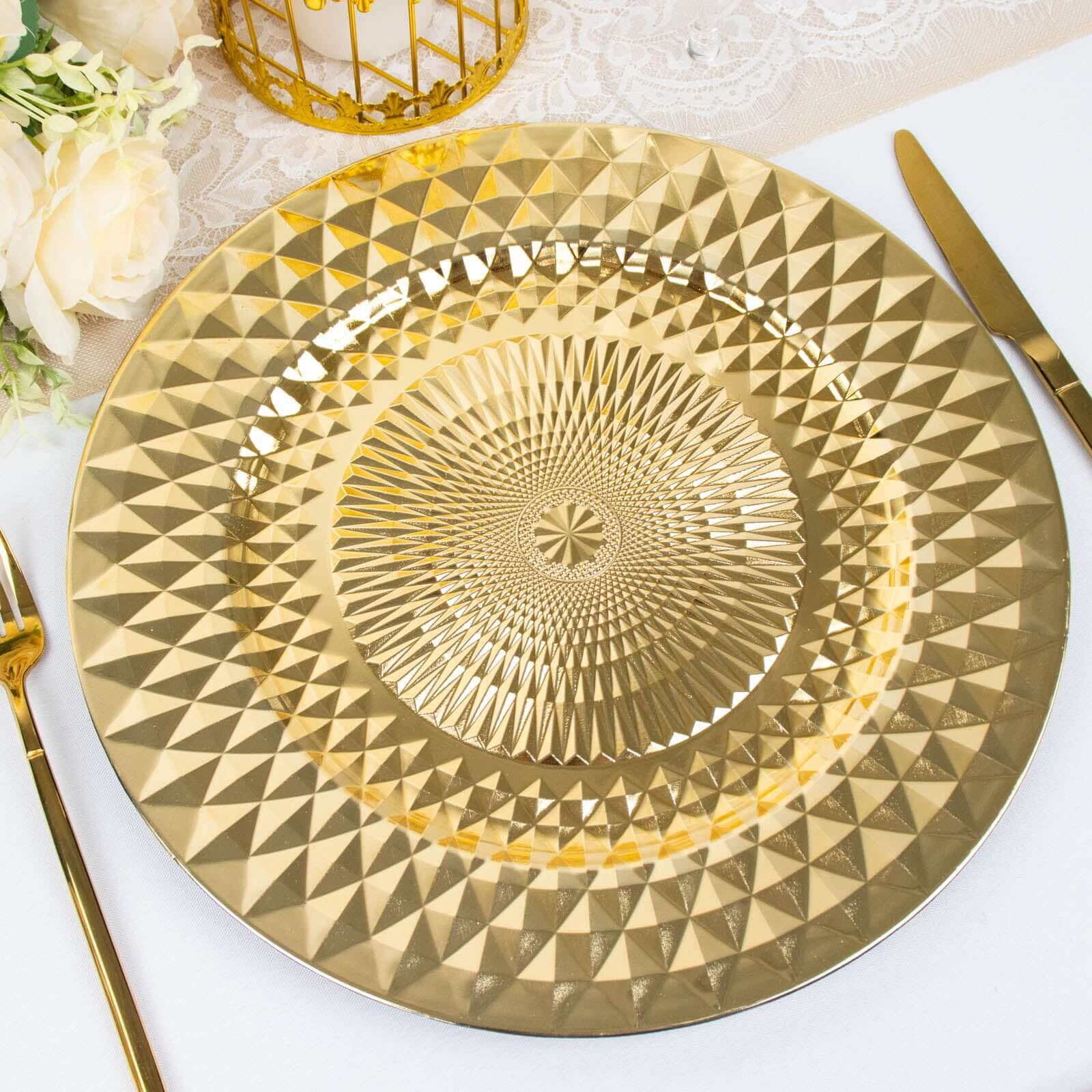 Efavormart 13inch Round Gold Crystal Beaded Acrylic Charger Plates Wedding Party Dinner Servers Chargers for Tabletop Decor - Set of 6　並行輸入品 Efavormart 10 Pack White Cardstock Paper Charger Plates With Gold