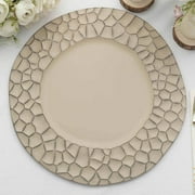 Efavormart 6 Pack | 13 Taupe Plastic Hammered Rim Dinner Charger Plates, Decorative Disposable Irregular Round Serving Plates