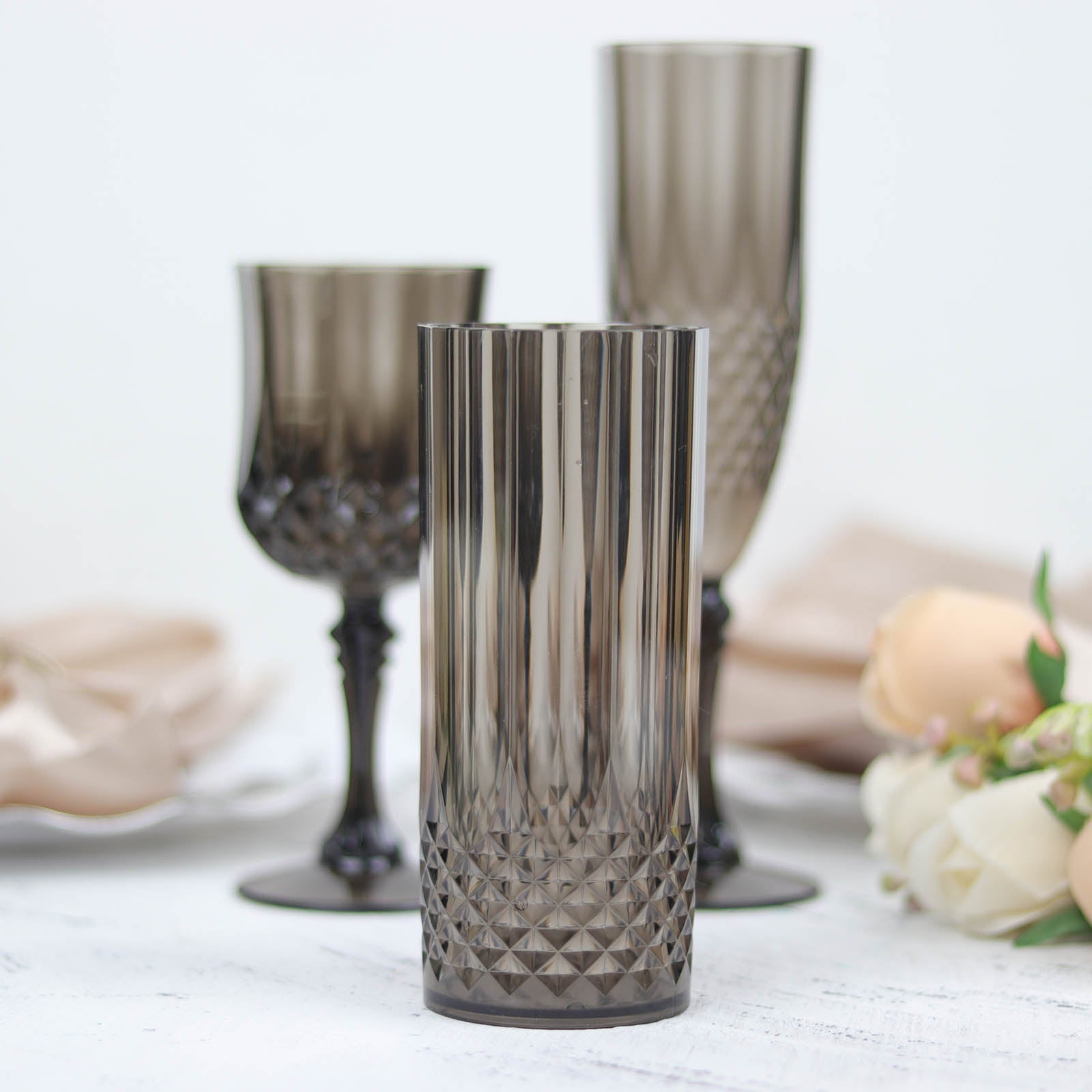 Efavormart 6 Pack 14oz Black Crystal Cut Reusable Plastic Highball