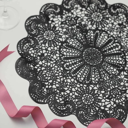 Efavormart 6 Pack | 15" Black Vintage Floral Vinyl Placemats | Non Slip Dining Table Placemats For Wedding Events Birthday Party