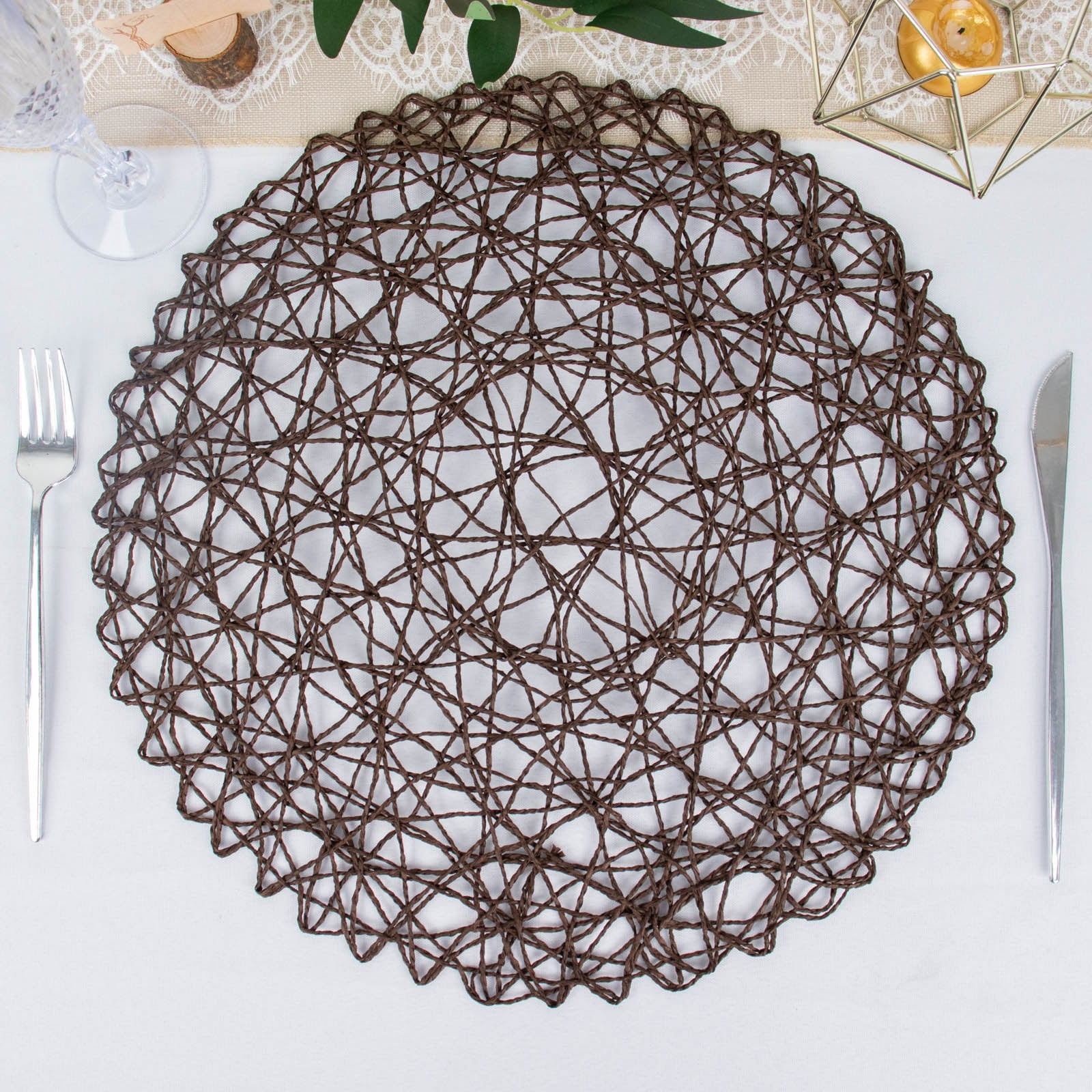 Efavormart 6 Pack 15" Chocolate Brown Metallic String Round Placemats ...