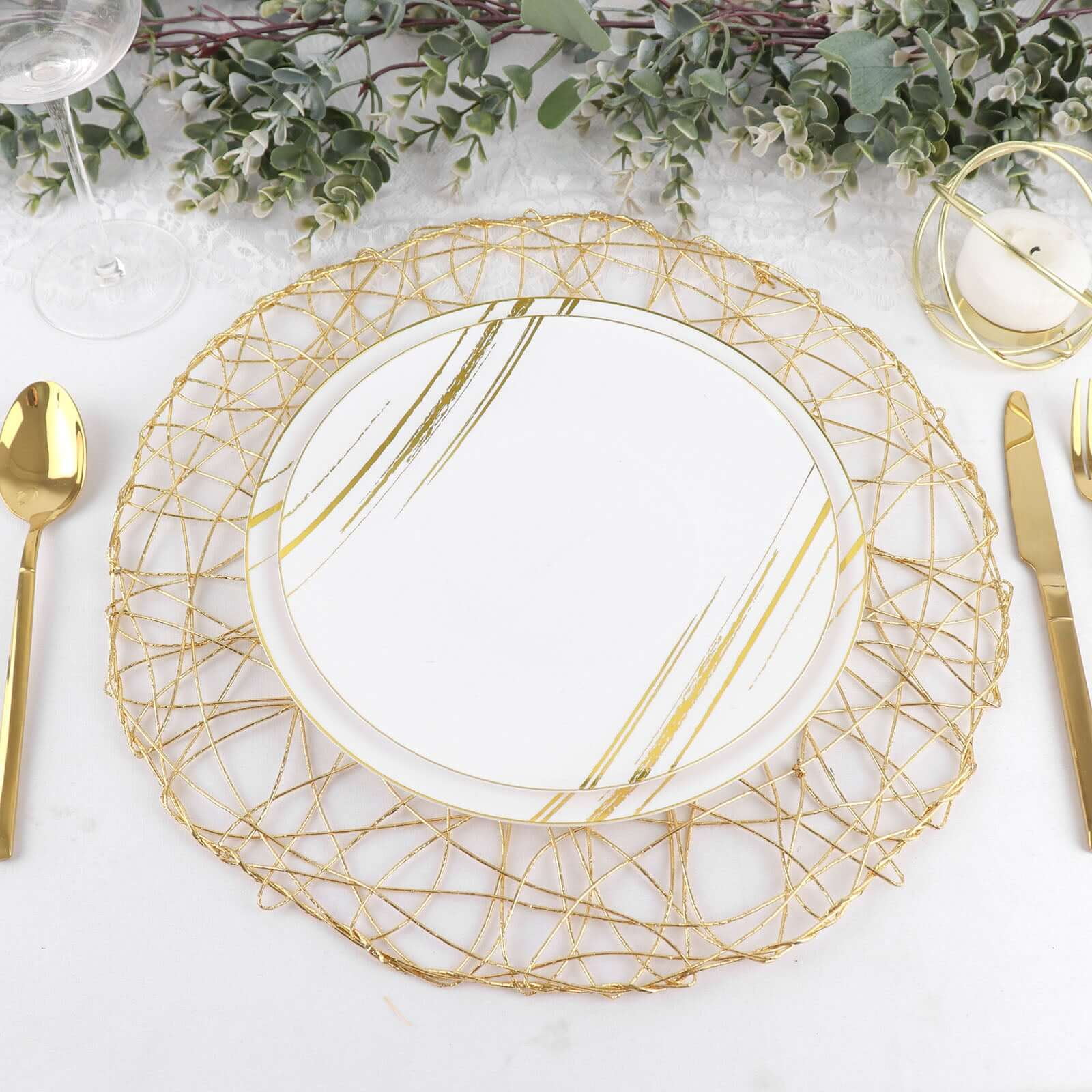 Gold 15'' Round Metallic String Placemats Set of 6
