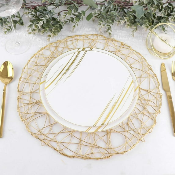 Efavormart 6 Pack 15" Gold Metallic String Round Placemats For Wedding Events Birthday Party
