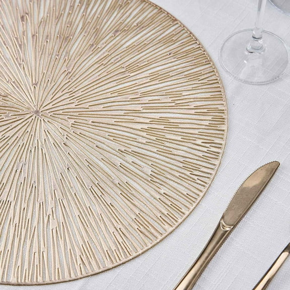 Efavormart 6 Pack 15" Gold Round Vinyl Placemats - Non Slip Dining Table Placemats with Spiked Design for Wedding, Party, Home, Hotel,Table Decoration
