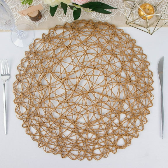 Efavormart 6 Pack 15" Natural Metallic String Round Placemats For Wedding Events Birthday Party