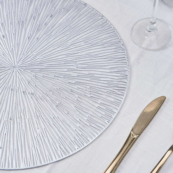 Efavormart 6 Pack 15" Silver Round Vinyl Placemats - Non Slip Dining Table Placemats with Spiked Design for Wedding, Party, Home, Hotel,Table Decoration